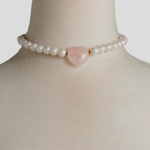 NWT Nakamol Rose quartz heart perl necklace. - Picture 1 of 6